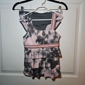 Justice Girls Pink Gray 2 Piece Bathing Suit Tankini 14